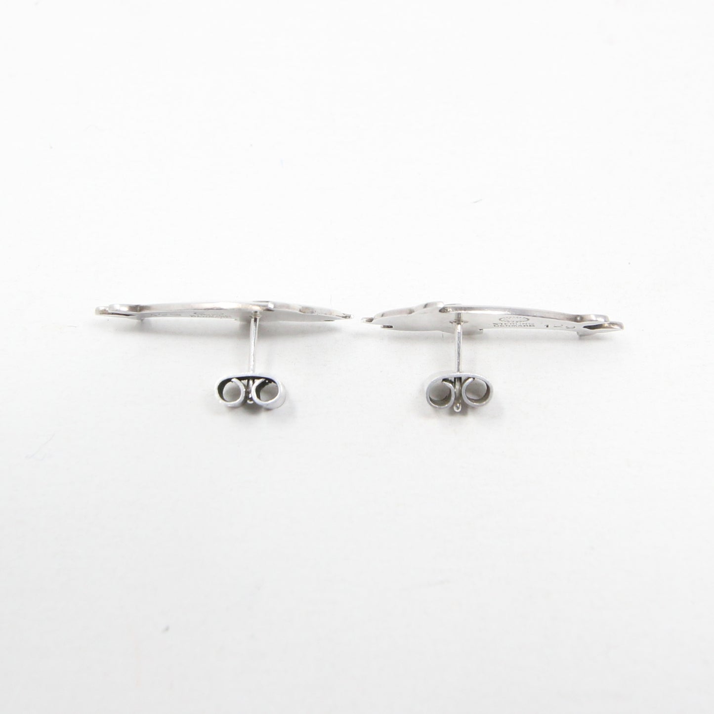 Vintage Mid Century Georg Jensen Denmark Solid Sterling Silver Dolphin Stud Earrings