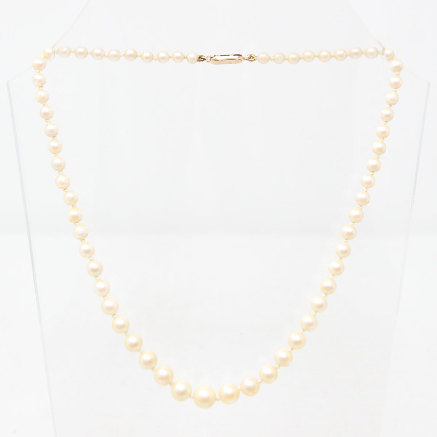 Vintage Lotus 1975 Hallmarked Solid 9ct 9k Gold Clasp Knotted Cultured Pearl Necklace 16''