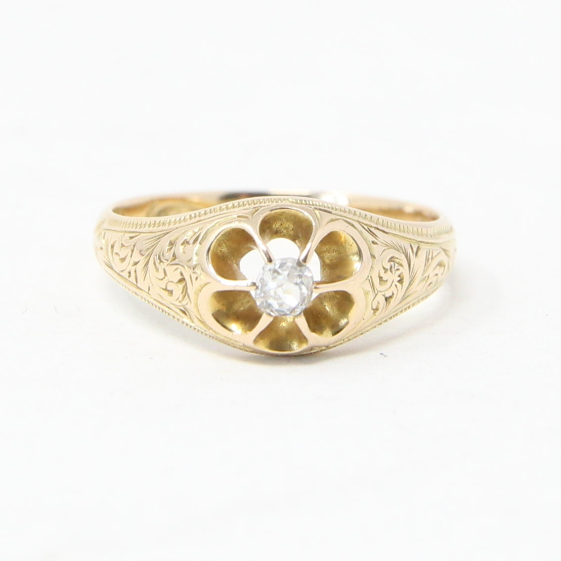 Antique Victorian Hallmarked Solid 15ct 15k Gold Diamond Belcher Daisy Ring Size L