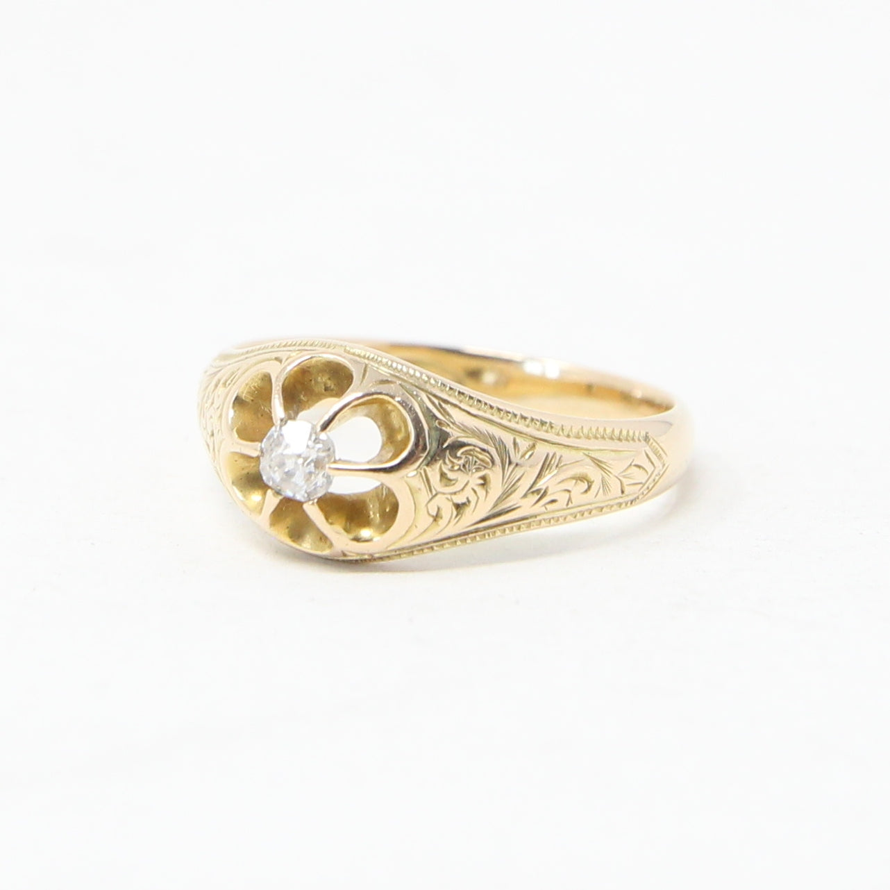 Antique Victorian Hallmarked Solid 15ct 15k Gold Diamond Belcher Daisy Ring Size L