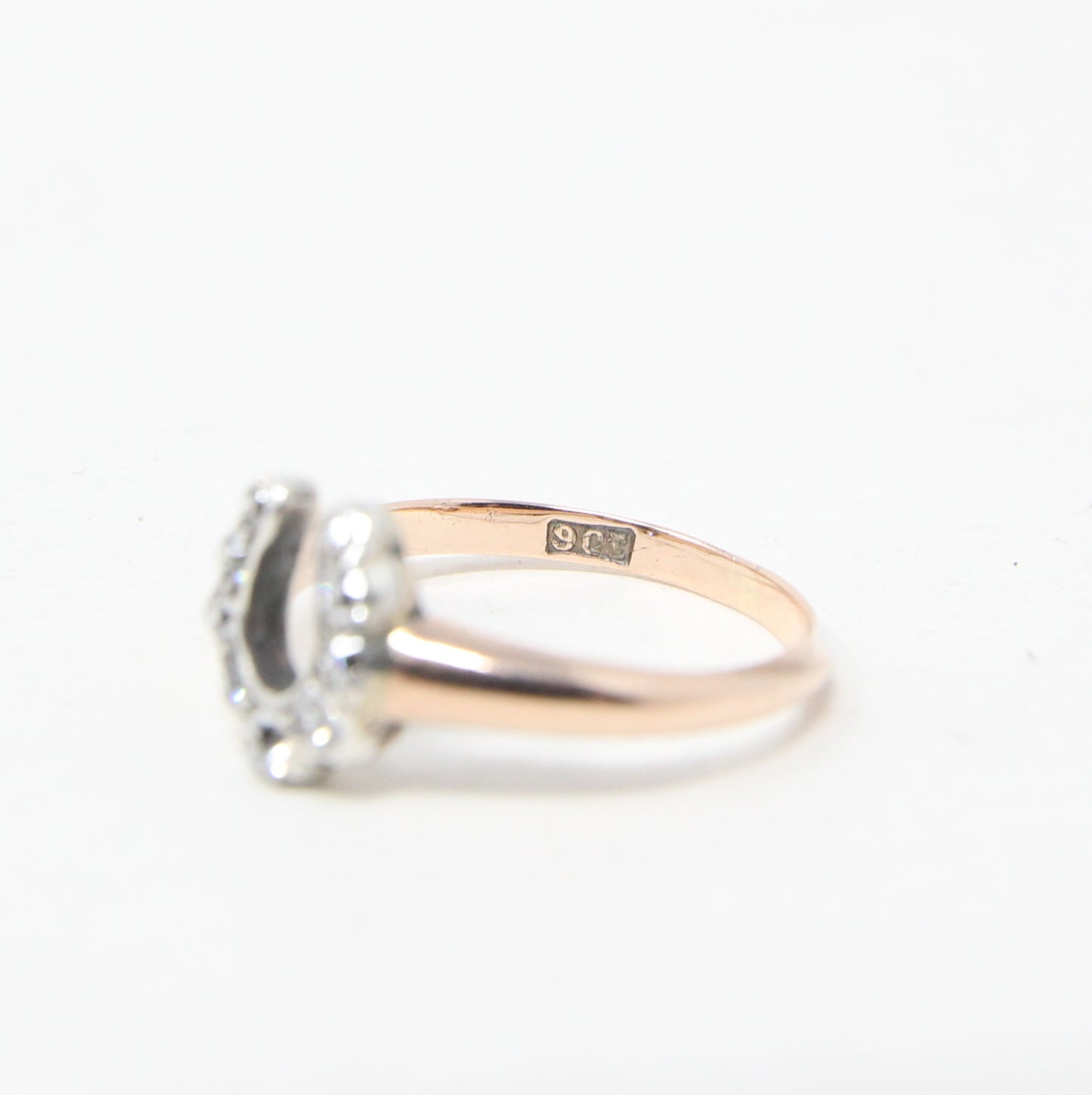 Antique Victorian Hallmarked Solid 9ct 9k Rose Gold Diamond Horse Shoe Ring Size L 1/2