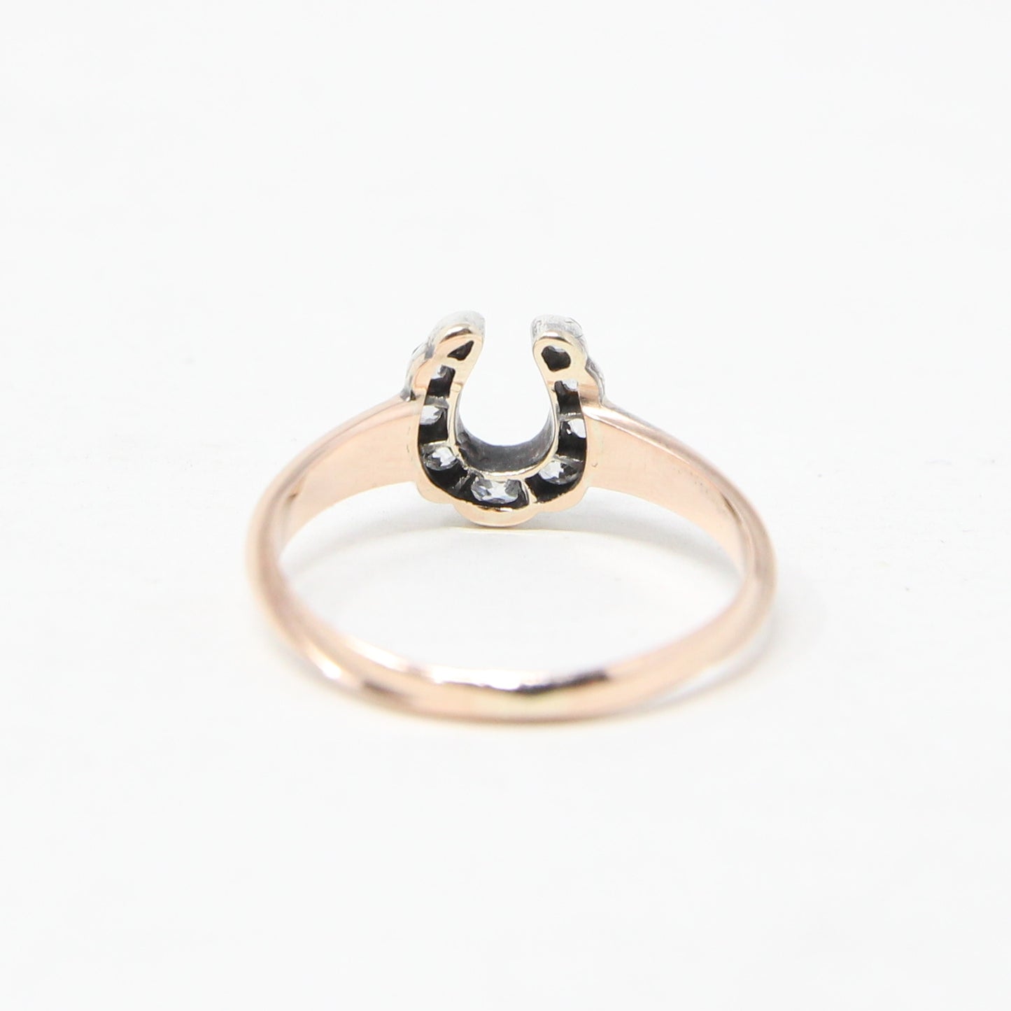 Antique Victorian Hallmarked Solid 9ct 9k Rose Gold Diamond Horse Shoe Ring Size L 1/2