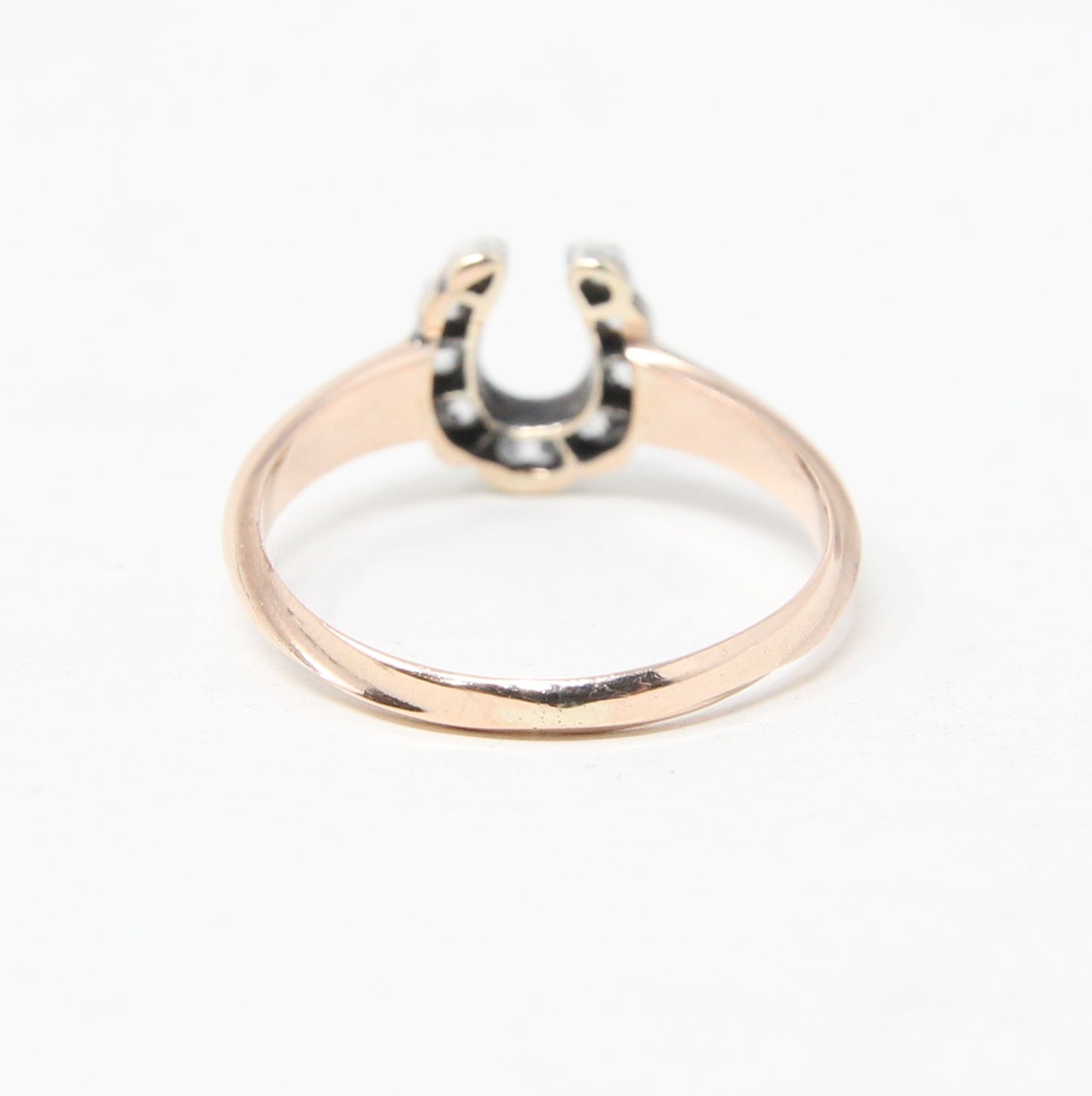 Antique Victorian Hallmarked Solid 9ct 9k Rose Gold Diamond Horse Shoe Ring Size L 1/2