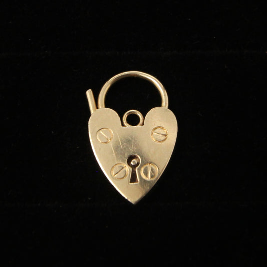Vintage 1985 English Hallmarked Solid 9ct Gold Large Heart Padlock Pendant 3g