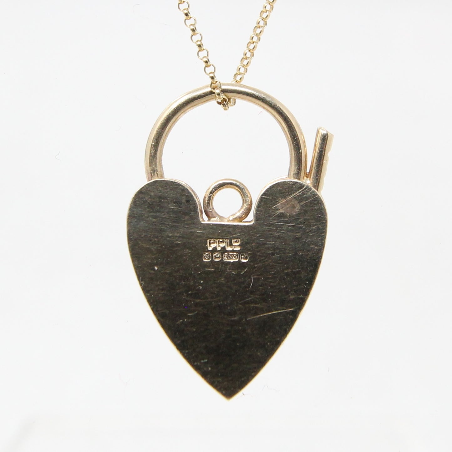 Vintage 1985 English Hallmarked Solid 9ct Gold Large Heart Padlock Pendant 3g