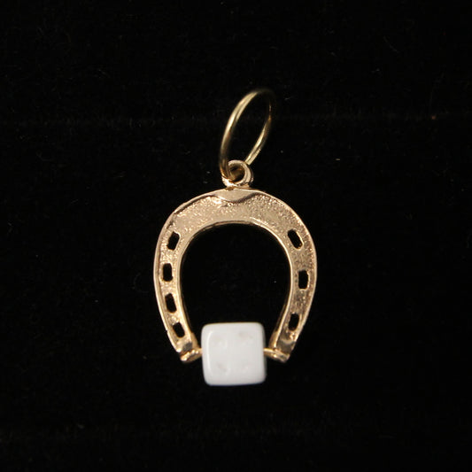 Vintage 1971 English Hallmarked Solid 9ct Gold Lucky Horse Shoe Dice Pendant