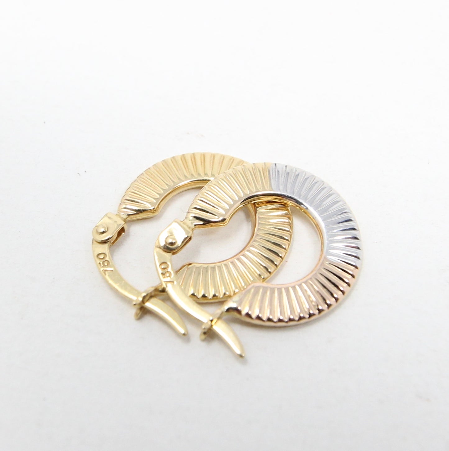 Vintage Hallmarked Solid 18ct 18k Gold Tri Colour Reversible Hoop Earrings Hoops