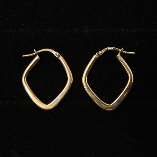 Vintage Italy Hallmarked Solid 9ct 9k Gold Diamond Hoop Earrings Hoops