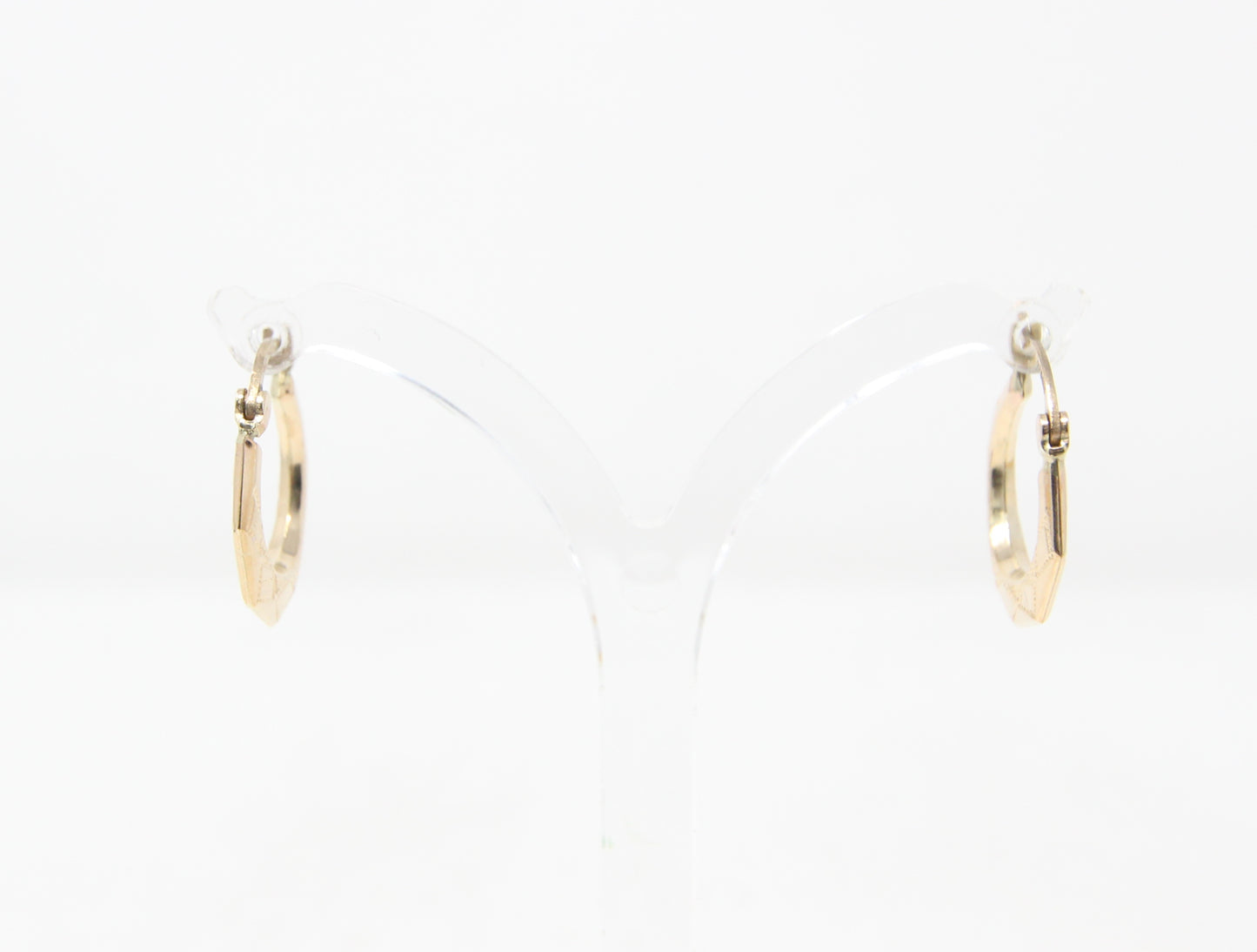 Vintage Hallmarked Solid 9ct 9k Gold Octagon Patterned Hoop Earrings Hoops