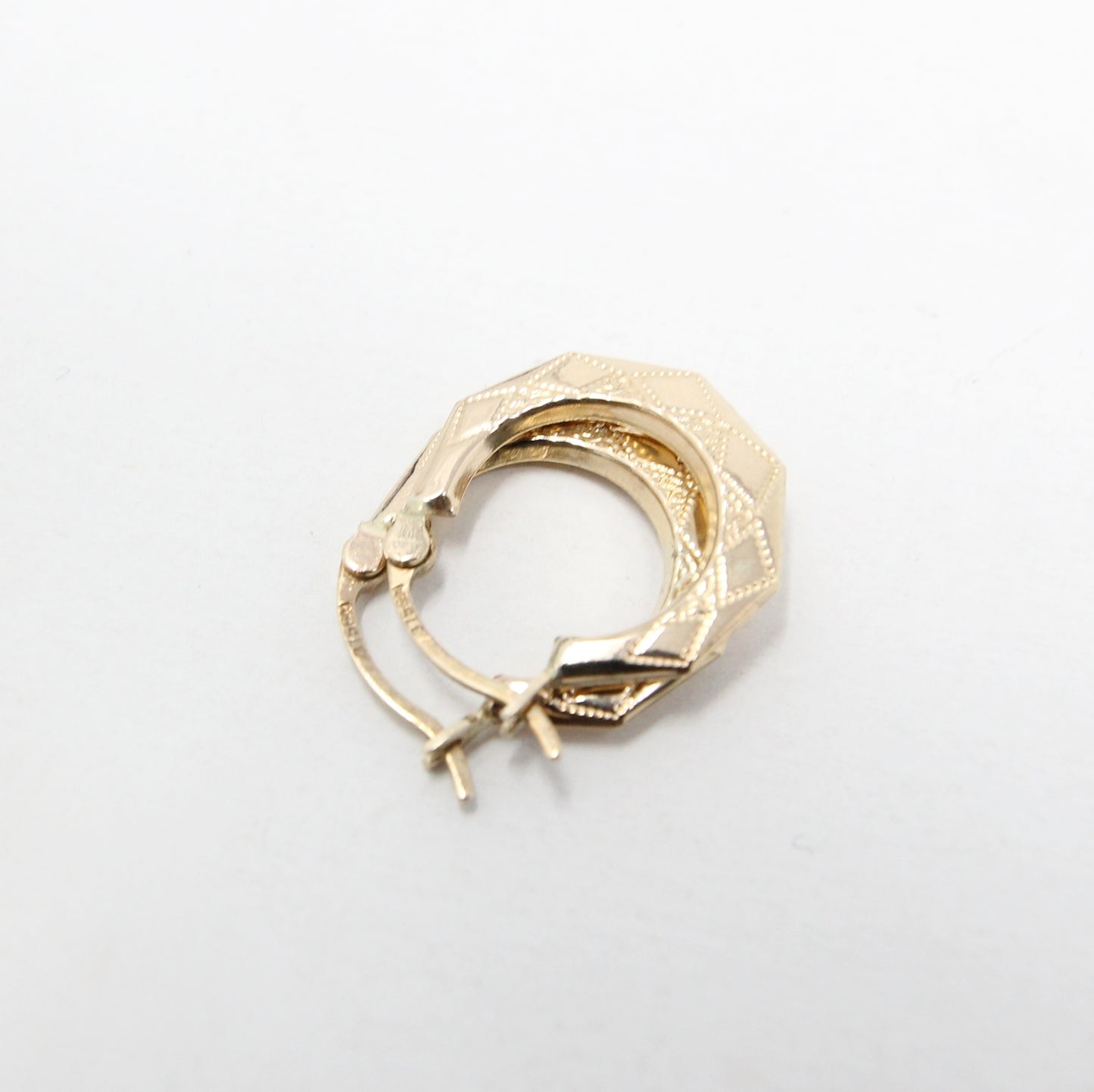 Vintage Hallmarked Solid 9ct 9k Gold Octagon Patterned Hoop Earrings Hoops