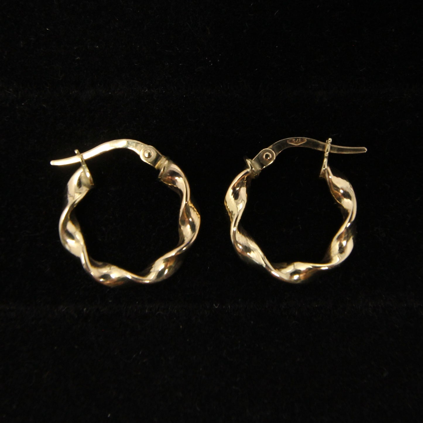 Vintage Hallmarked Solid 9ct 9k Gold Twisted Hoop Earrings Hoops