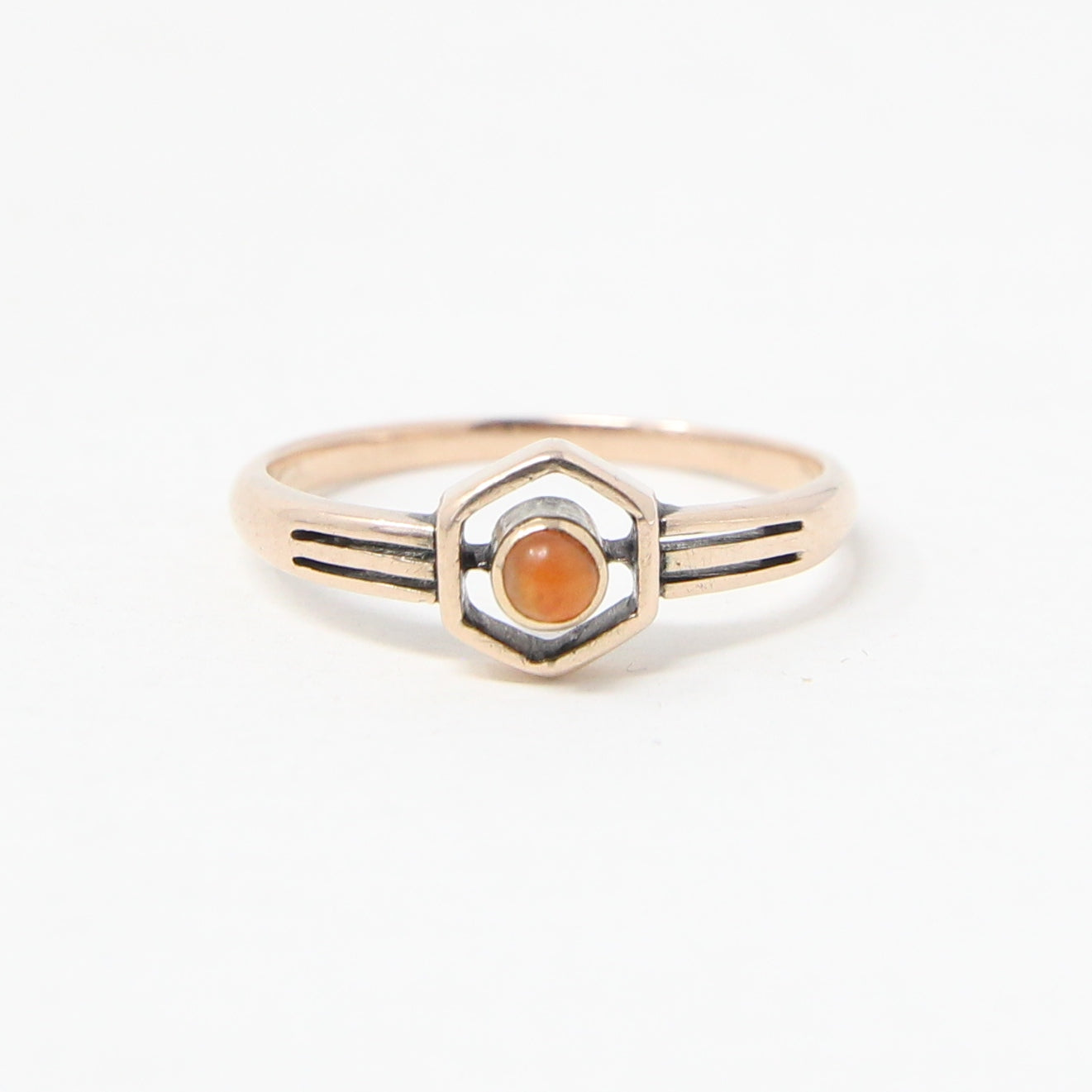 Antique Art Deco Solid 9ct 9k Gold Carnelian Target Ring Size M