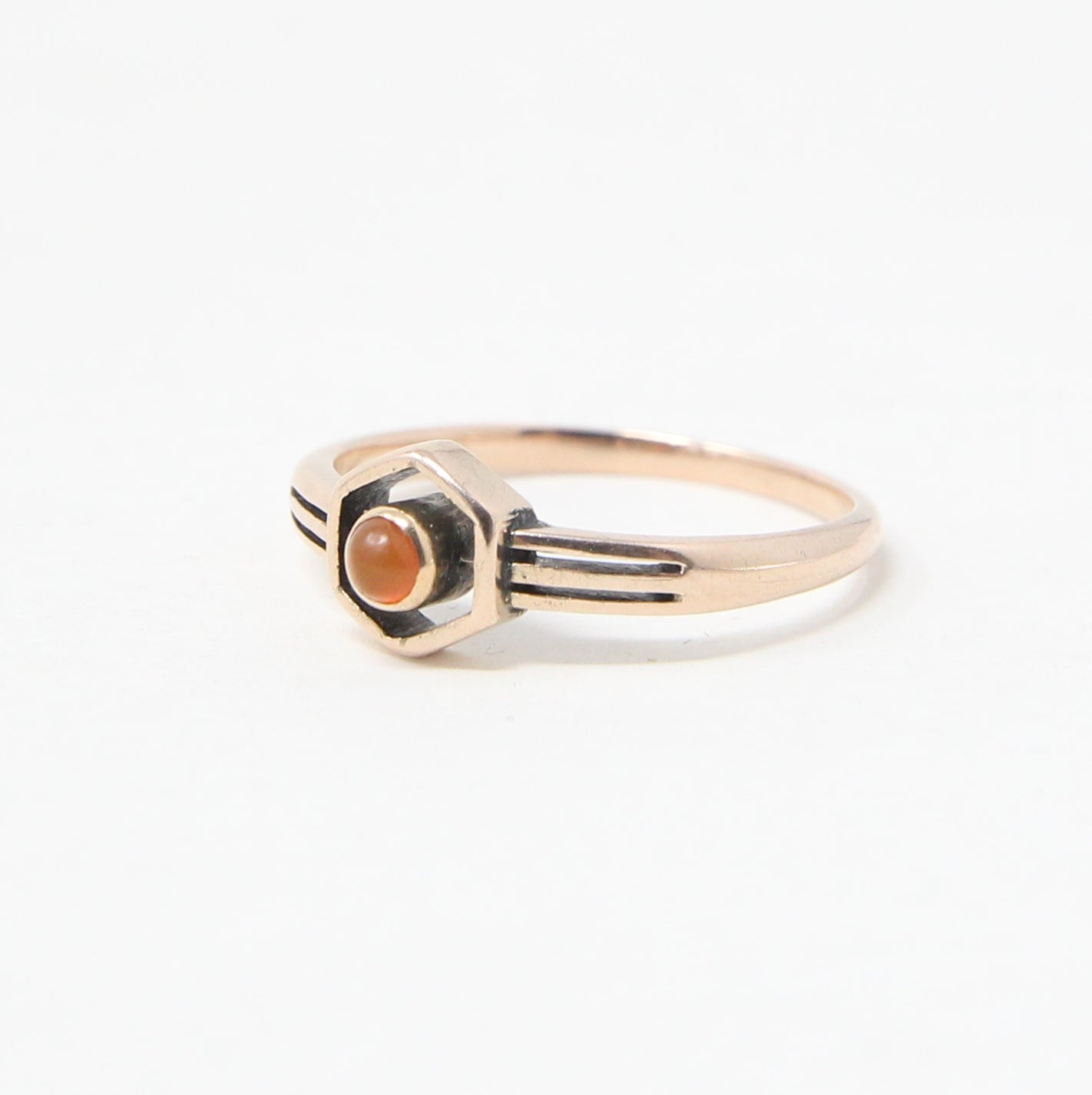 Antique Art Deco Solid 9ct 9k Gold Carnelian Target Ring Size M