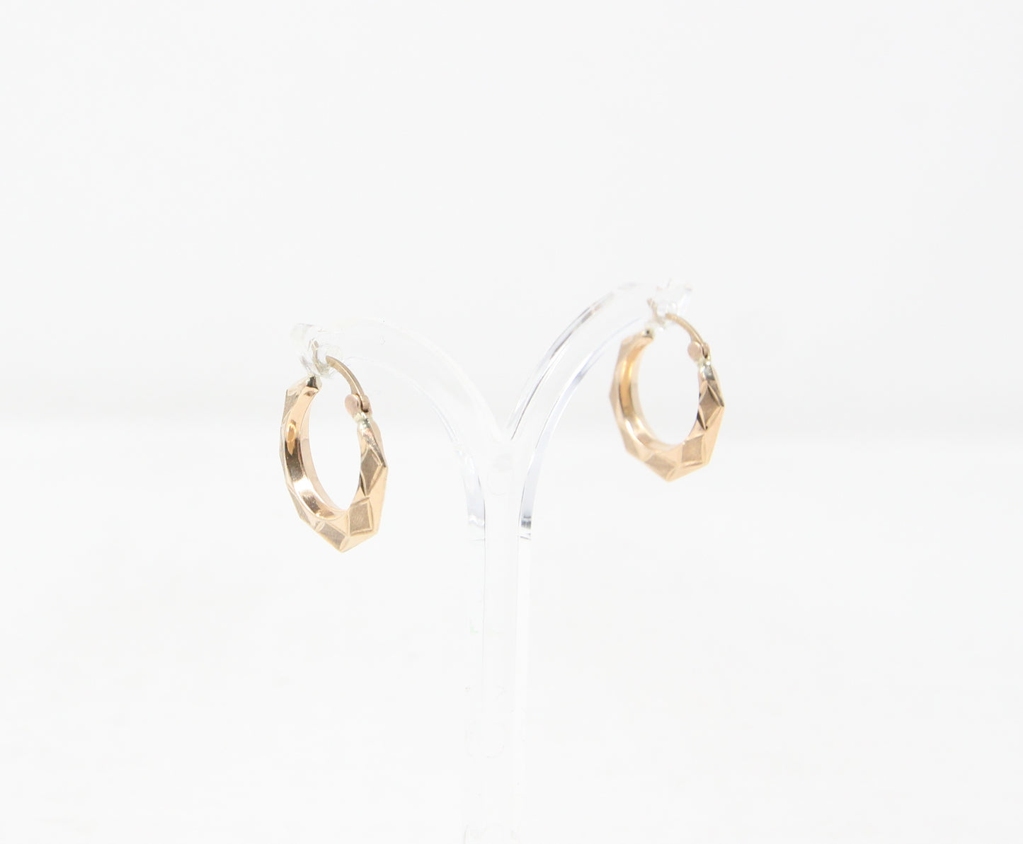 Vintage Hallmarked Solid 9ct 9k Gold Octagon Patterned Hoop Earrings Hoops