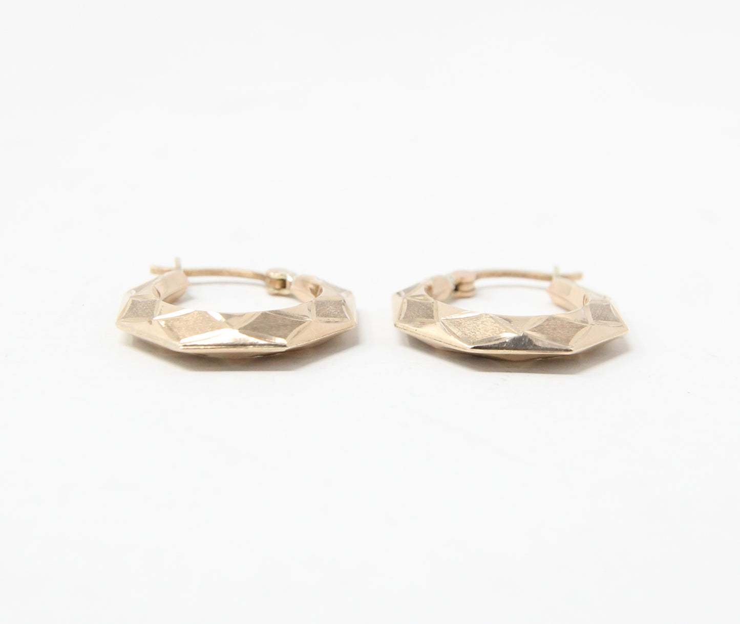 Vintage Hallmarked Solid 9ct 9k Gold Octagon Patterned Hoop Earrings Hoops