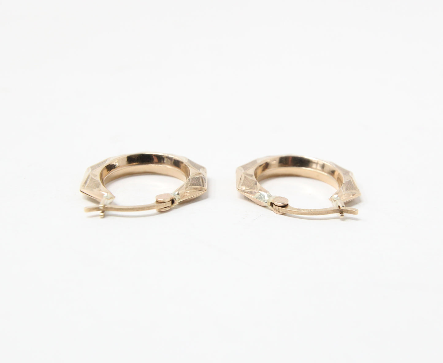 Vintage Hallmarked Solid 9ct 9k Gold Octagon Patterned Hoop Earrings Hoops
