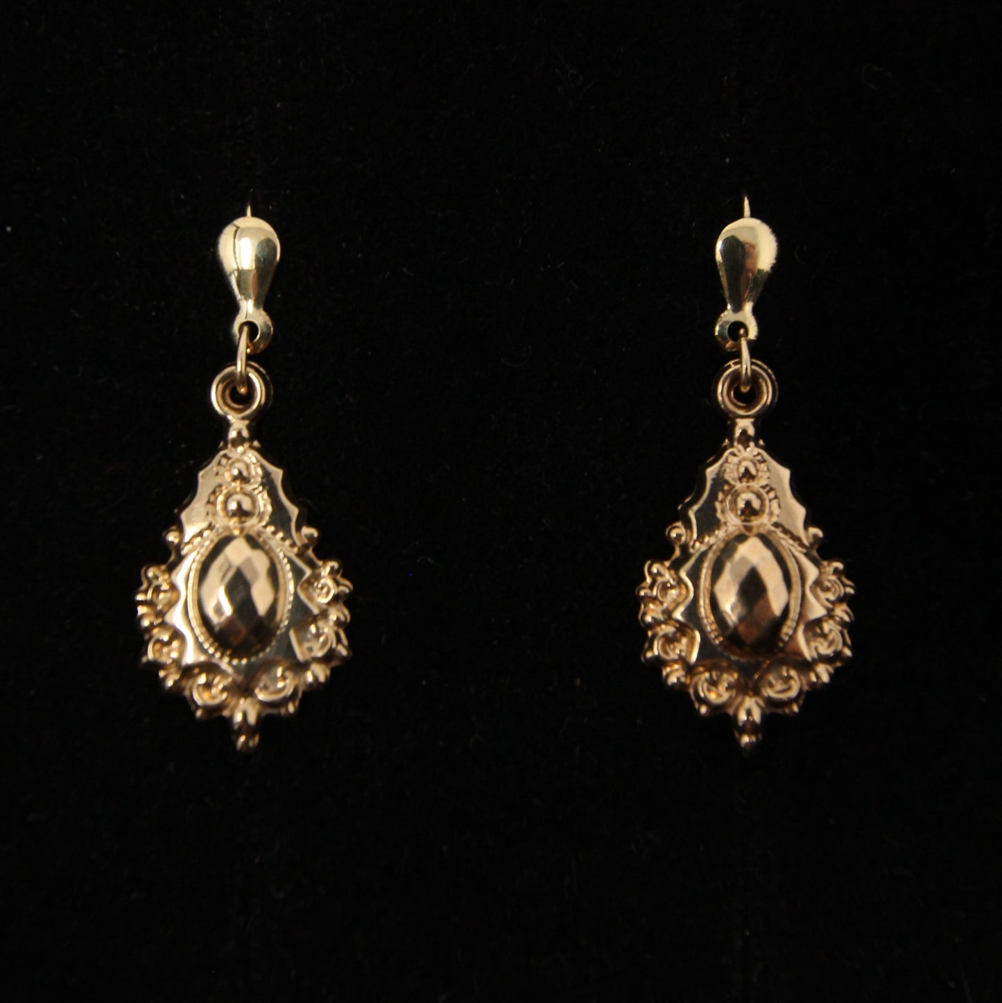 Vintage Solid 9ct 9k Gold Victorian Etruscan Style Hook Drop Earrings