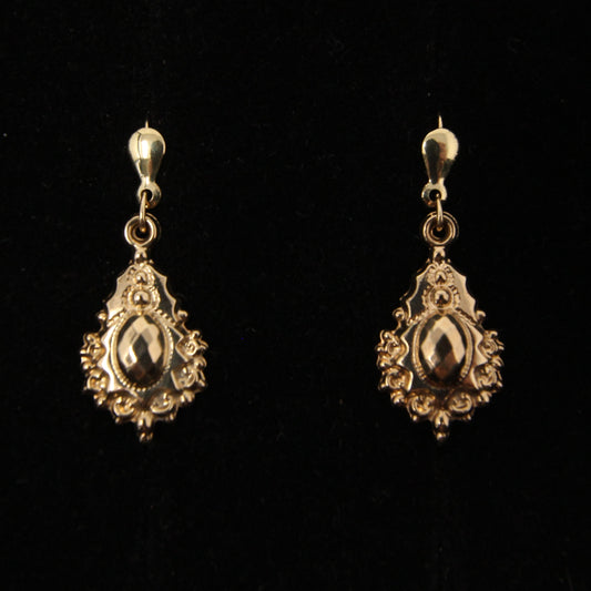 Vintage Solid 9ct 9k Gold Victorian Etruscan Style Hook Drop Earrings