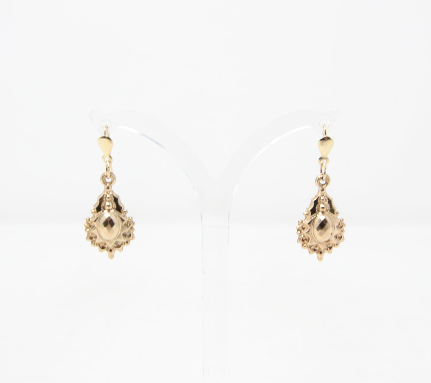 Vintage Solid 9ct 9k Gold Victorian Etruscan Style Hook Drop Earrings