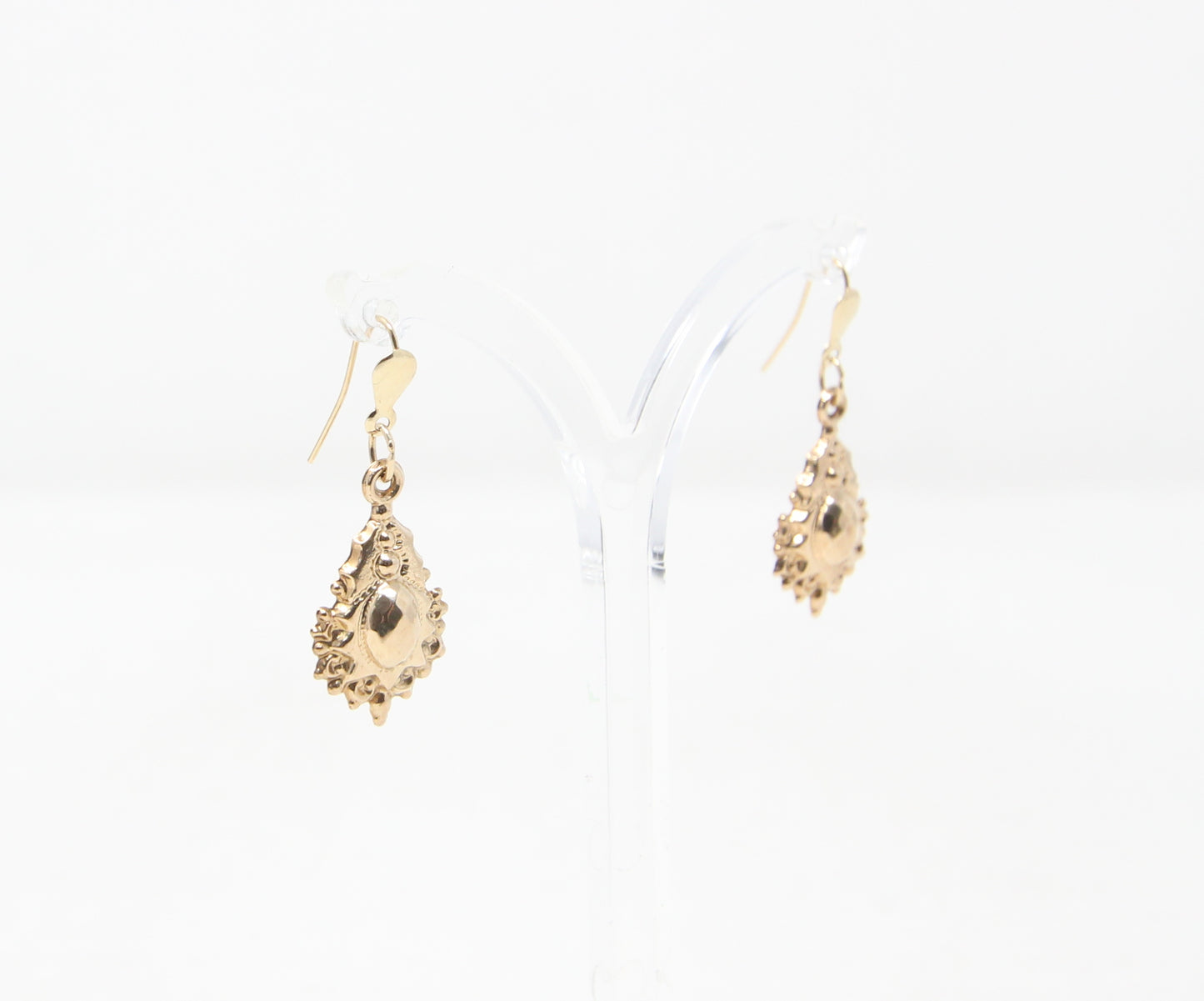 Vintage Solid 9ct 9k Gold Victorian Etruscan Style Hook Drop Earrings