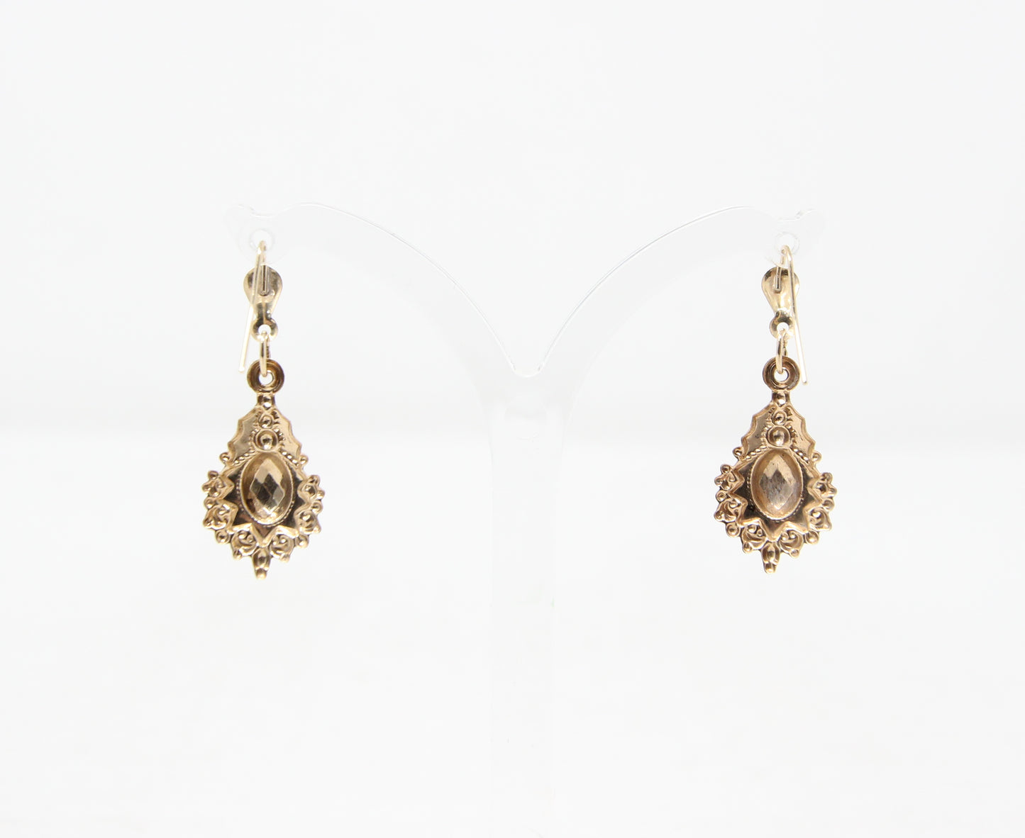 Vintage Solid 9ct 9k Gold Victorian Etruscan Style Hook Drop Earrings