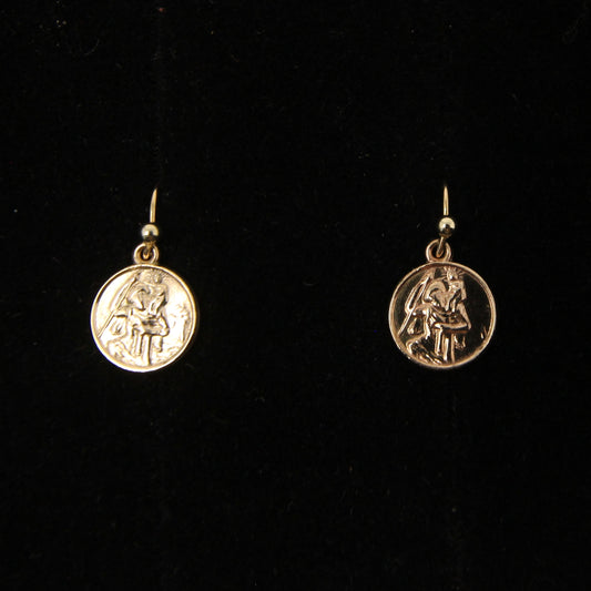 Vintage 1959 Hallmarked Solid 9ct 9k Gold St Christopher Coin Drop Hook Earrings