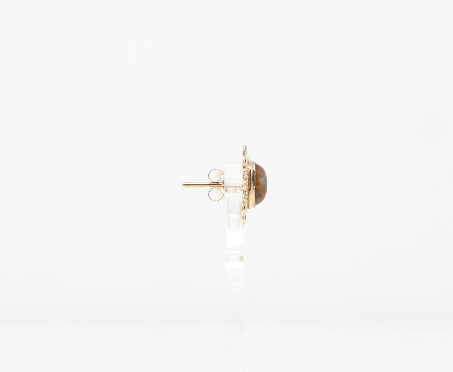 Vintage 1979 Hallmarked Solid 9ct 9k Gold Moss Agate Sun Burst Stud Earrings