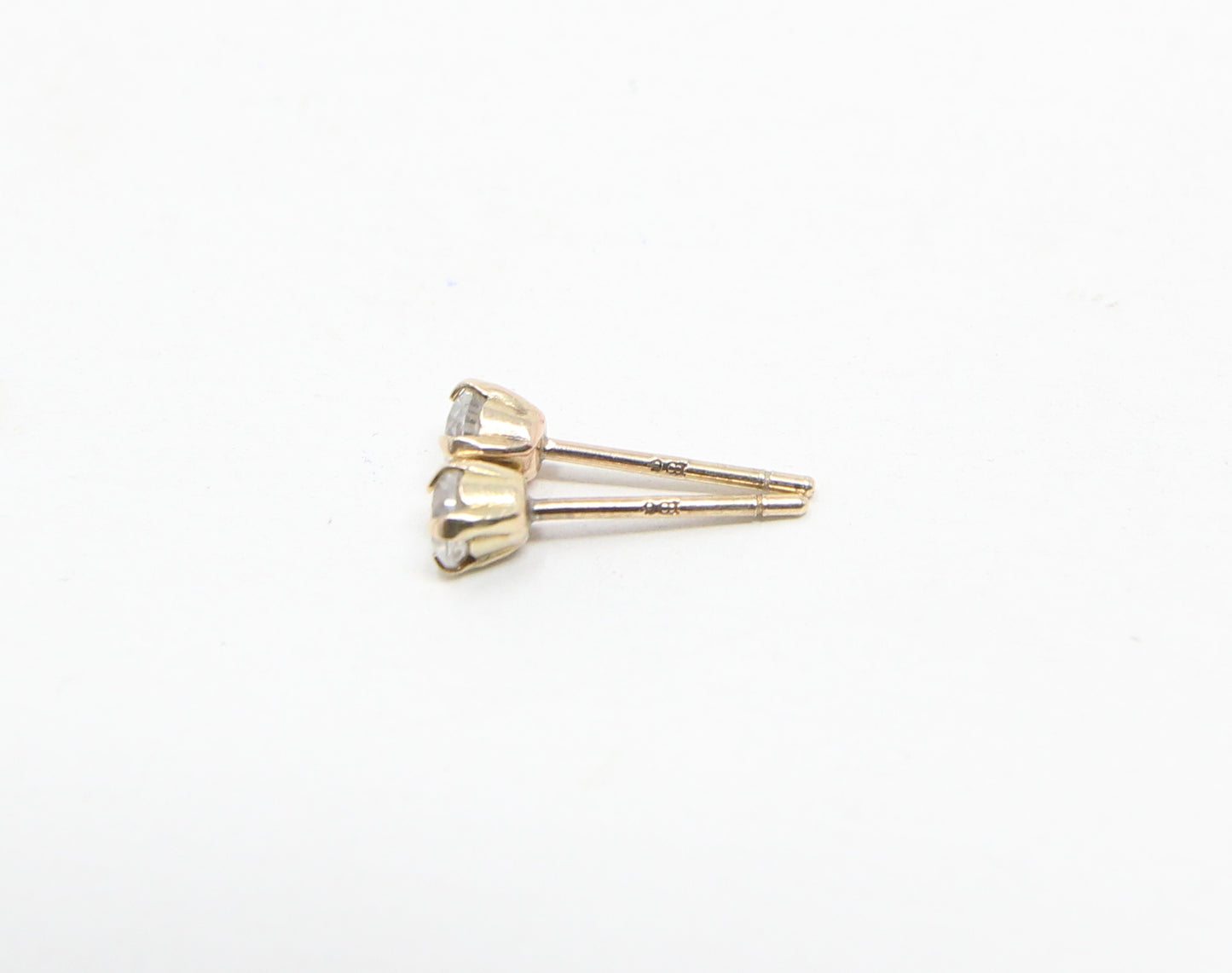 Vintage Hallmarked Solid 9ct 9k Gold Glass Crystal Stud Earrings