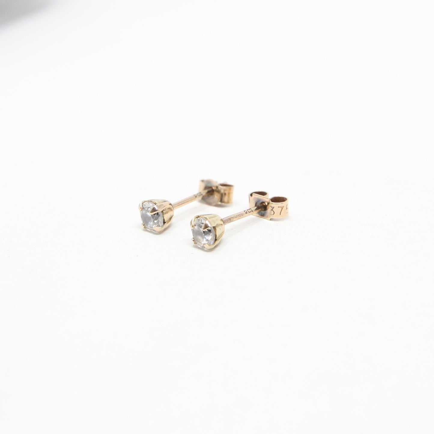 Vintage Hallmarked Solid 9ct 9k Gold Glass Crystal Stud Earrings