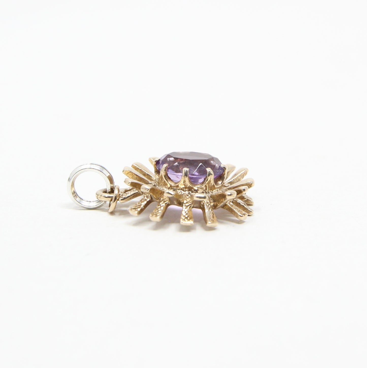 Vintage 1971 English Hallmarked Solid 9ct Gold Amethyst Sun Burst Pendant