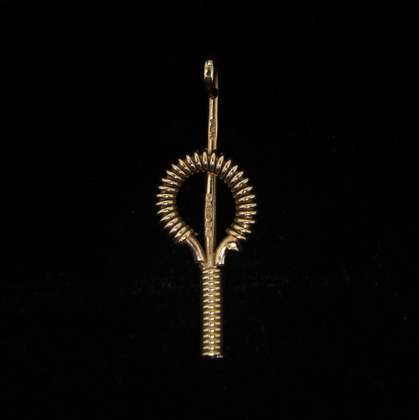 Vintage 1978 English Hallmarked Solid 9ct Gold Modernist Key Pendant