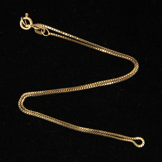 Vintage 1978 Hallmarked Solid 9ct 9k Gold Box Chain Necklace 14.5''