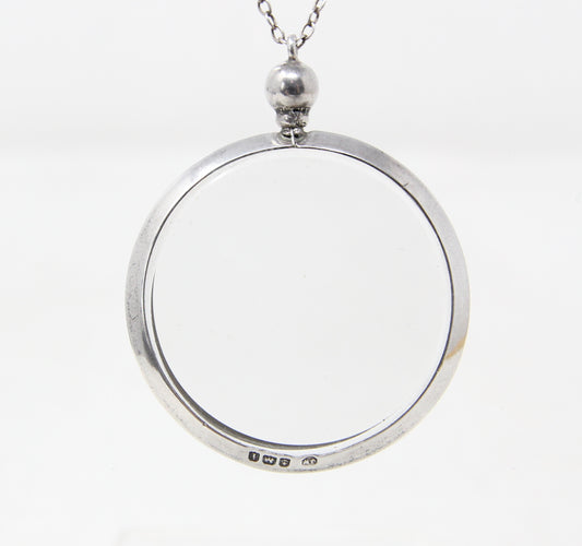 Antique 1908 Hallmarked Solid Sterling Silver Bevelled Glass Picture Locket Chain Necklace 15.75''