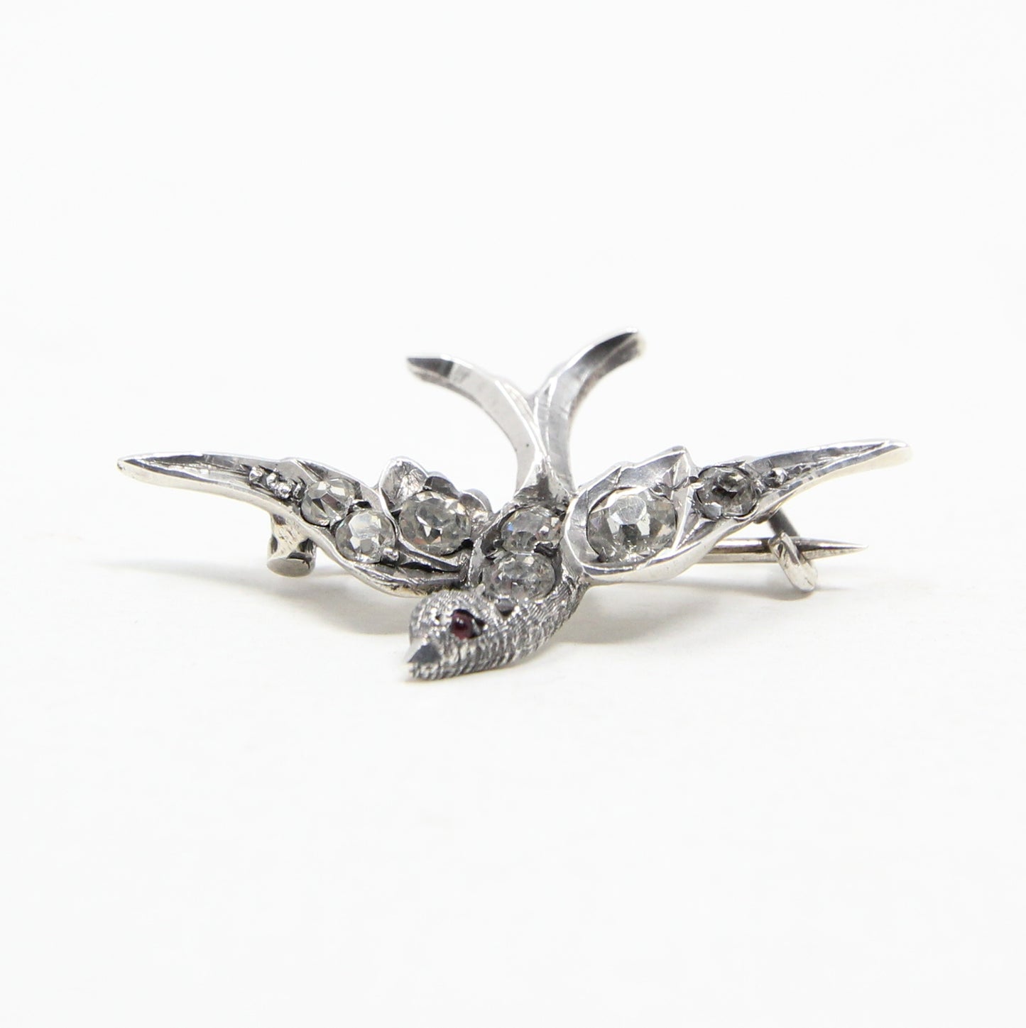 Antique Art Deco Solid Sterling Silver Paste Engraved Swallow Bird Brooch