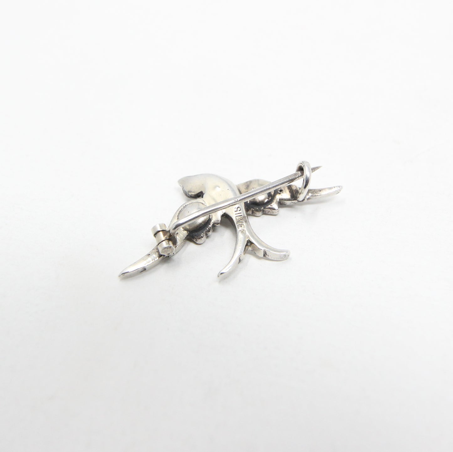 Antique Art Deco Solid Sterling Silver Paste Engraved Swallow Bird Brooch