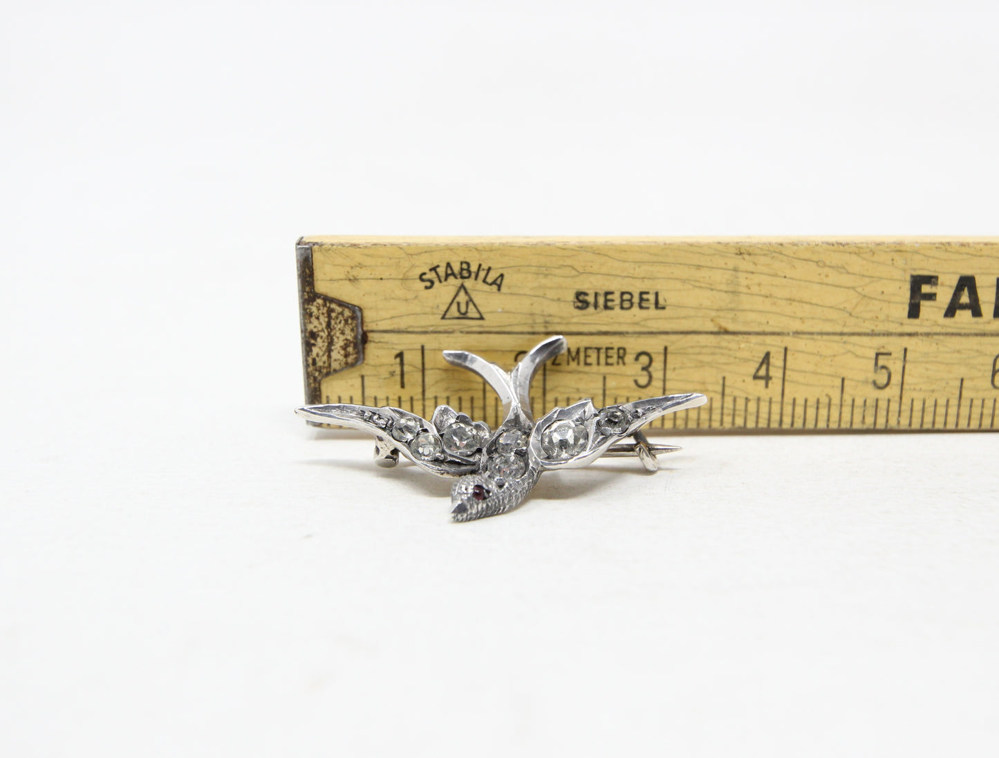 Antique Art Deco Solid Sterling Silver Paste Engraved Swallow Bird Brooch