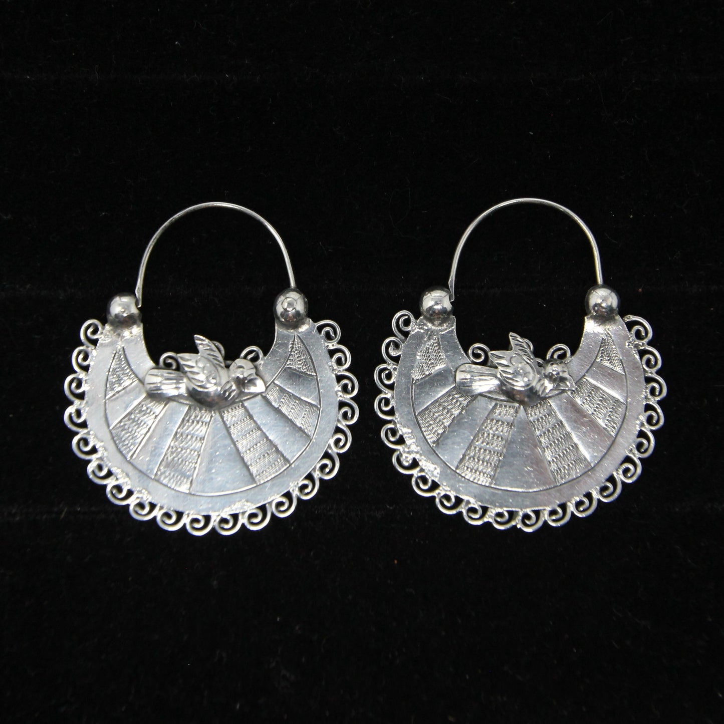 Vintage Hallmarked Solid Sterling Silver Large Bird Handbag Hoop Earrings Hoops 8g