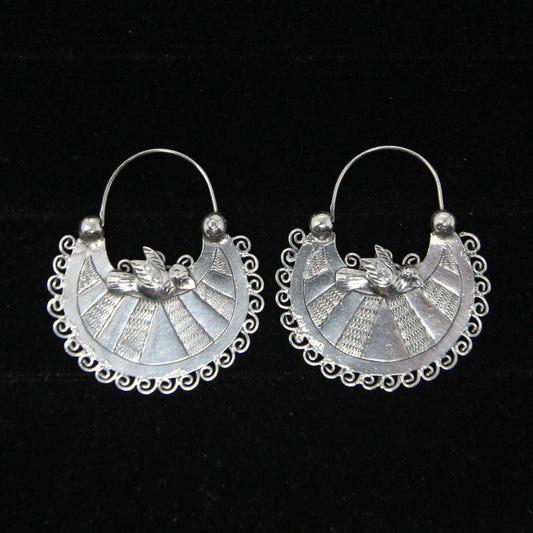 Vintage Hallmarked Solid Sterling Silver Large Bird Handbag Hoop Earrings Hoops 8g