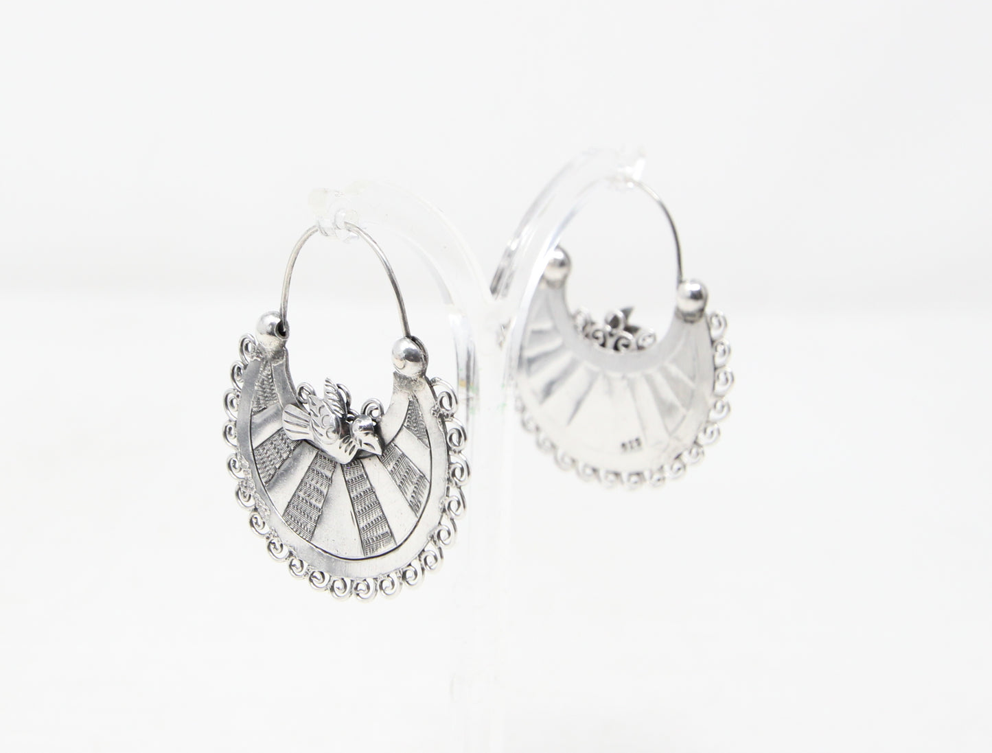 Vintage Hallmarked Solid Sterling Silver Large Bird Handbag Hoop Earrings Hoops 8g