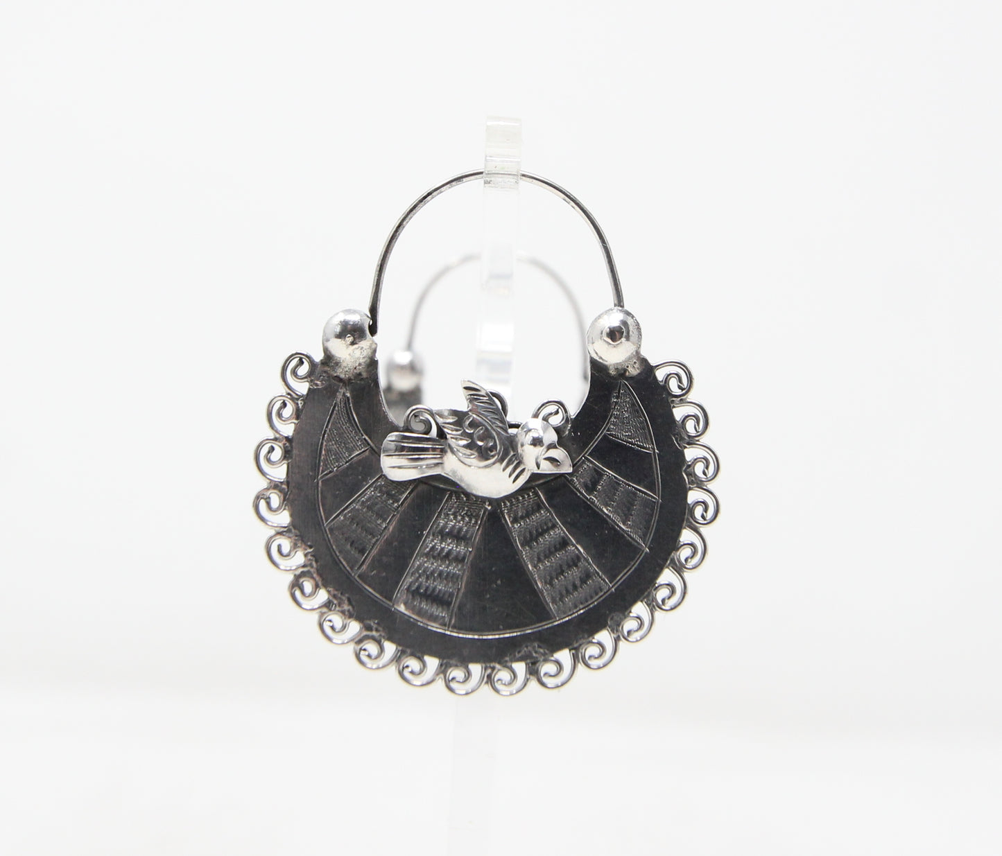 Vintage Hallmarked Solid Sterling Silver Large Bird Handbag Hoop Earrings Hoops 8g