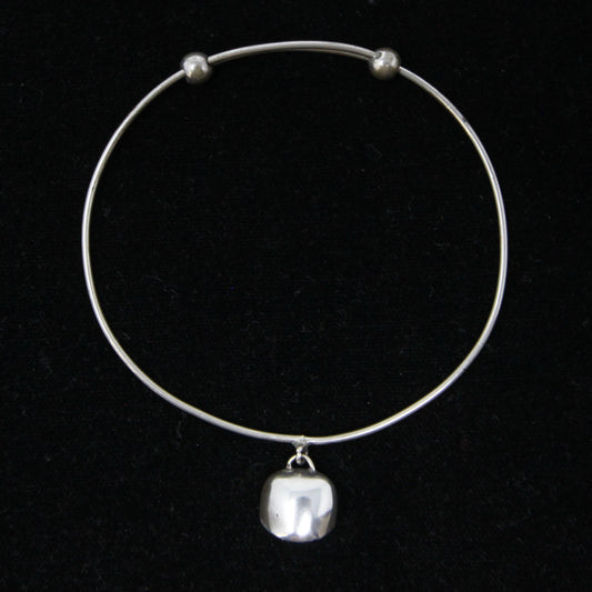 Antique White Metal Silver Working Cow Bell Bangle Bracelet