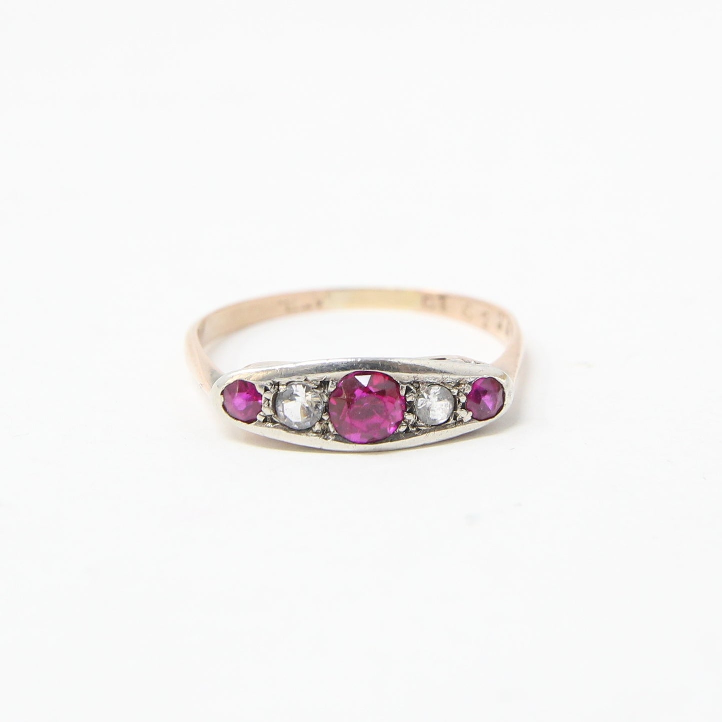 Antique Art Deco Hallmarked Solid 9ct 9k Gold Ruby Paste Boat Ring Size N 1/2