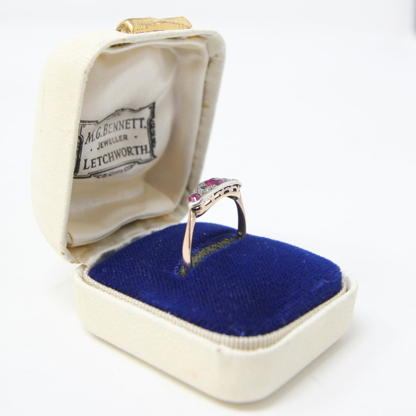 Antique Art Deco Hallmarked Solid 9ct 9k Gold Ruby Paste Boat Ring Size N 1/2