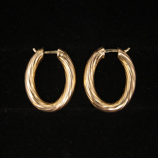 Vintage 1998 Hallmarked Solid 9ct 9k Gold Chubby Oval Twisted Hoop Earrings Hoops 3.5g
