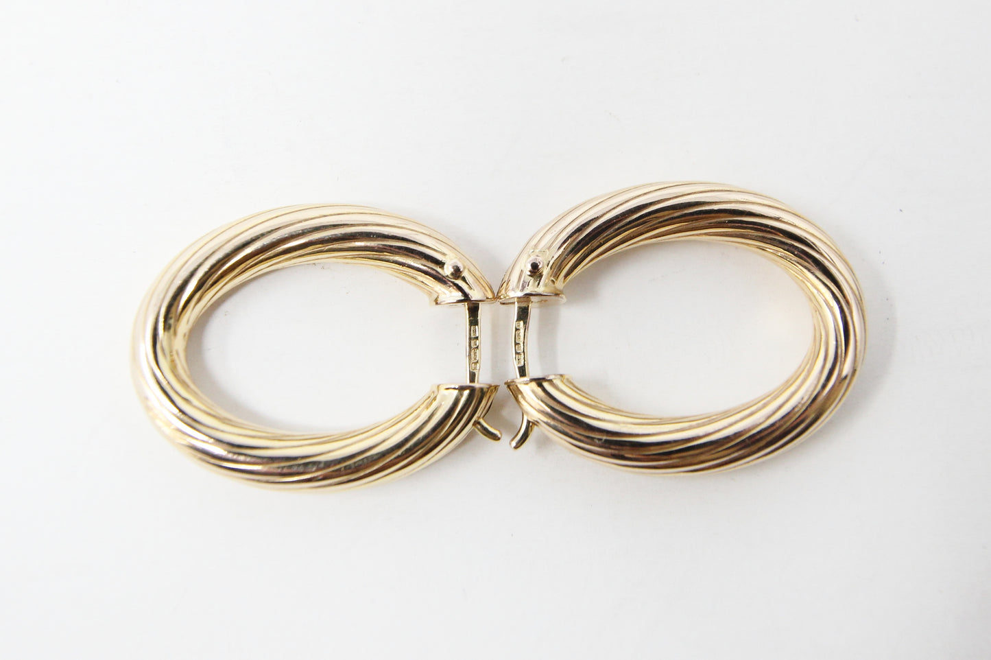 Vintage 1998 Hallmarked Solid 9ct 9k Gold Chubby Oval Twisted Hoop Earrings Hoops 3.5g