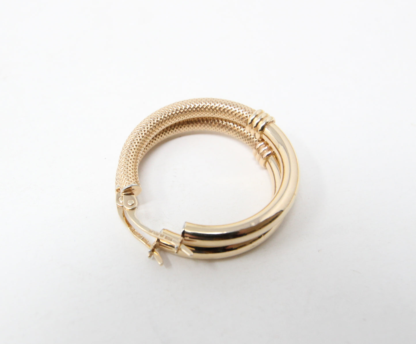 Vintage UnoAErre 1997 Hallmarked Solid 9ct 9k Gold Waffle Hoop Earrings Hoops 2.5g