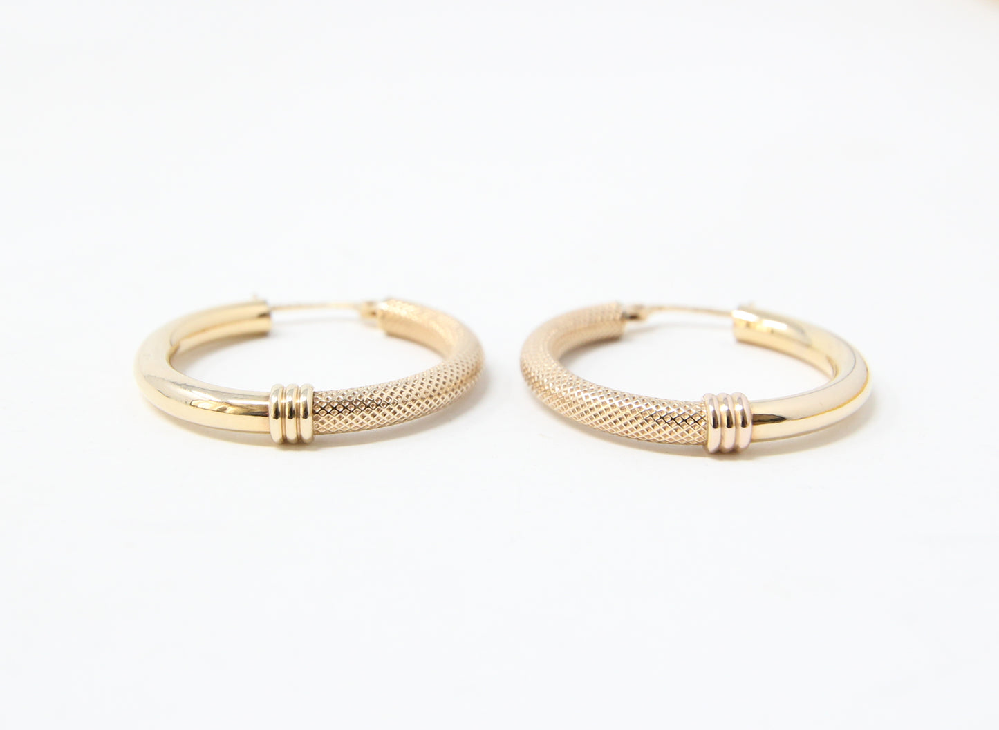 Vintage UnoAErre 1997 Hallmarked Solid 9ct 9k Gold Waffle Hoop Earrings Hoops 2.5g