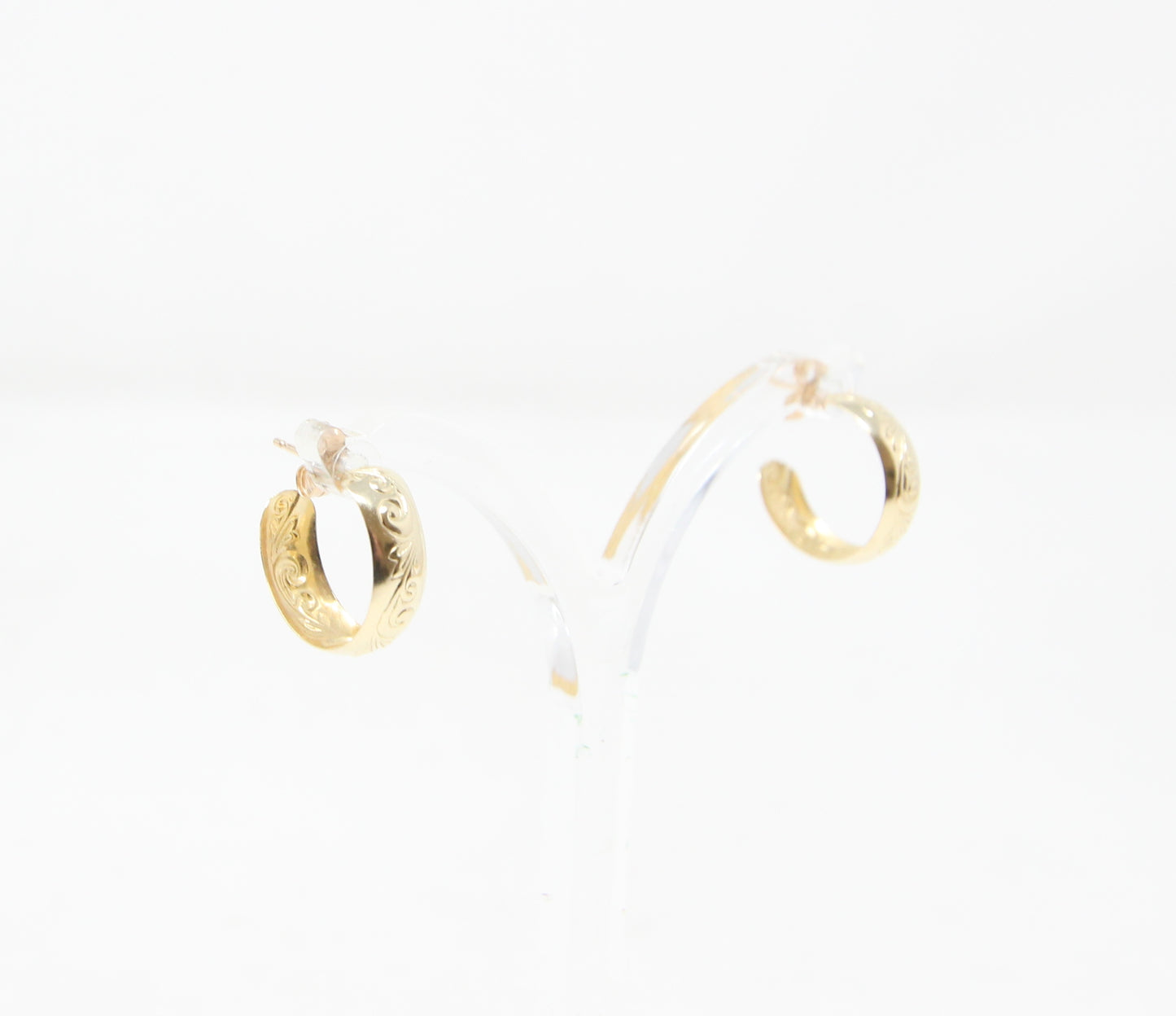 Vintage Solid 9ct 9k Gold Round Half Hoop Stud Earrings Hoops