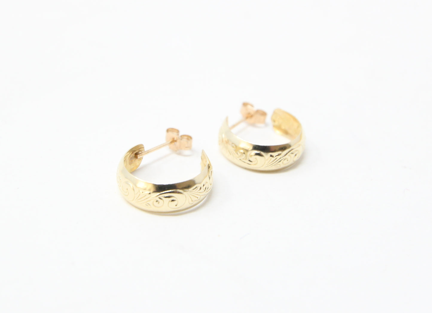 Vintage Solid 9ct 9k Gold Round Half Hoop Stud Earrings Hoops