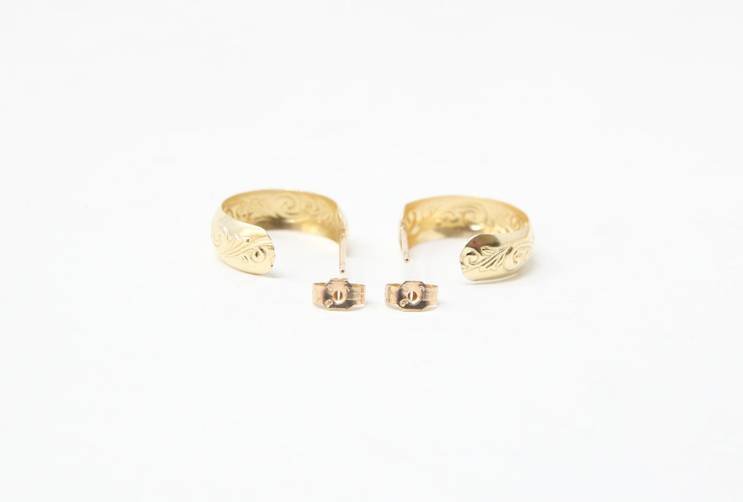 Vintage Solid 9ct 9k Gold Round Half Hoop Stud Earrings Hoops